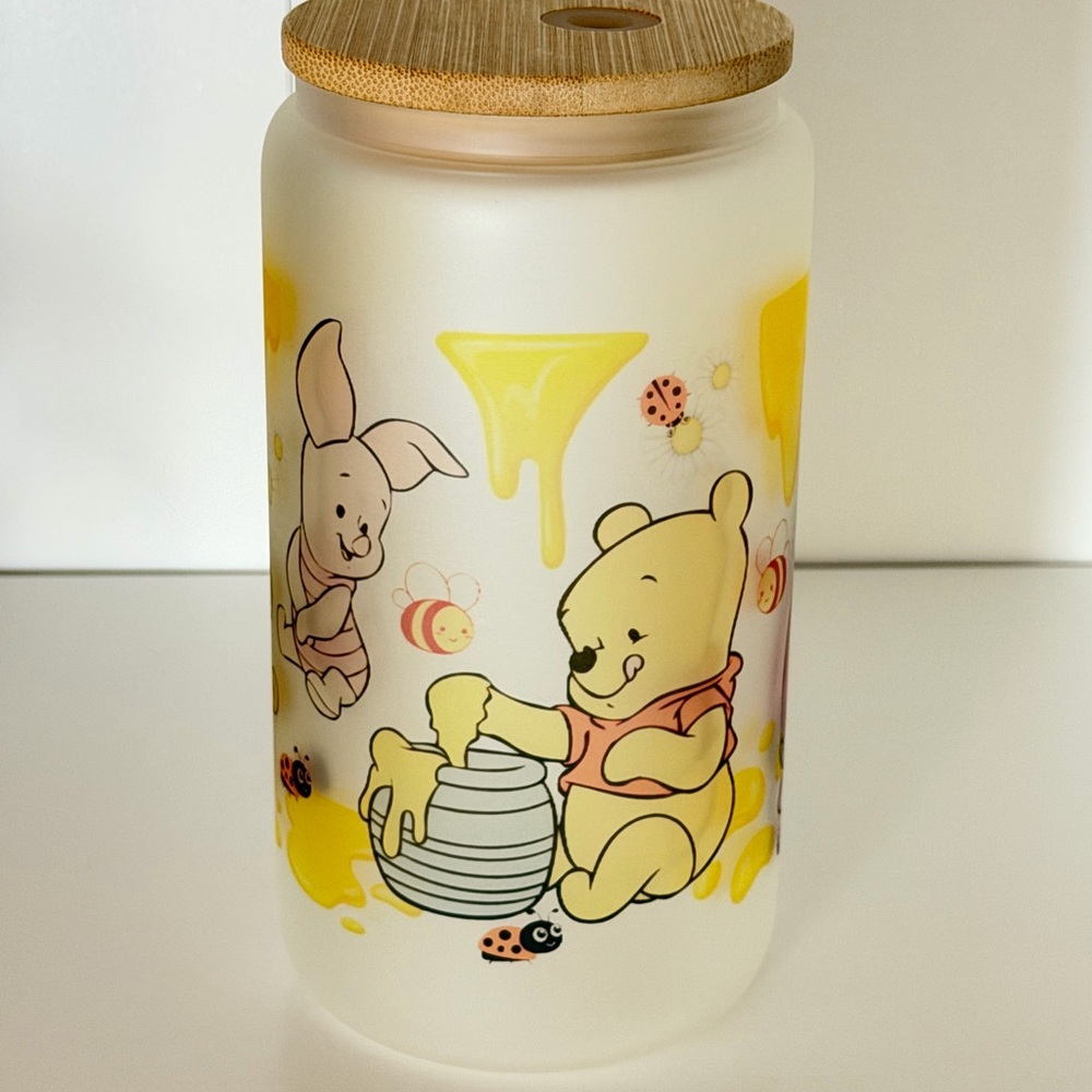Honey Bear 16oz Frosted Glass Tumbler with Bamboo Lid